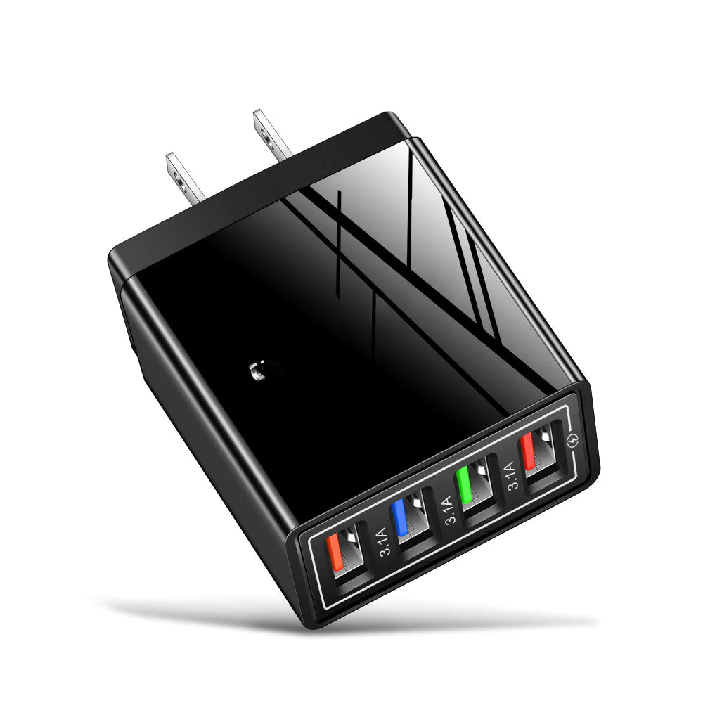 4-Port USB Phone Charger with LED Light (EU/US/UK)