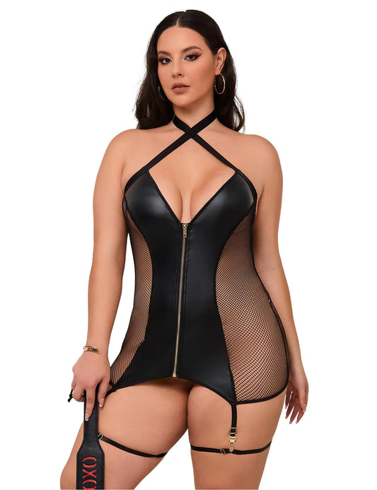 NoirCharm Plus Size Faux Leather Lingerie Set