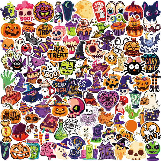 XZENTIRA 100 PCS Halloween Stickers for Kids Teens Adults Halloween Cartoon Pumpkin Themed Stickers Vinyl Waterproof Holiday Party Stickers Halloween Holiday Party Favors Gifts