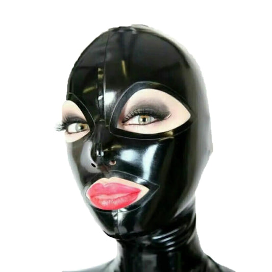 KLVEU Black Latex Hood Mask Full Face Mask Riding Mask Hood Party Latex Mask for Cosplay (L)
