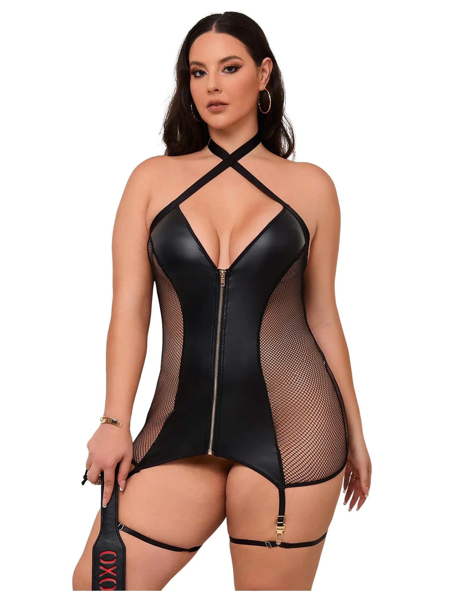 NoirCharm Plus Size Faux Leather Lingerie Set