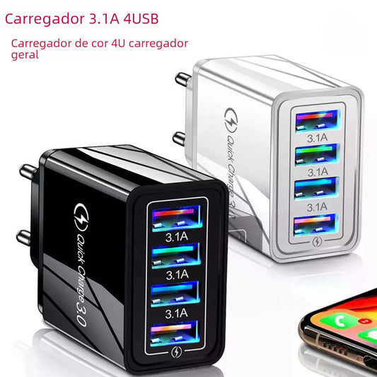 4-Port USB Phone Charger with LED Light (EU/US/UK)
