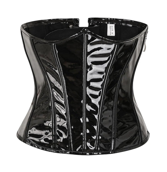 bslingerie Womens PVC Leather Underbust Waist Training Body Shaper Bustier Corset Top (as1 alpha l regular regular Black Pvc)