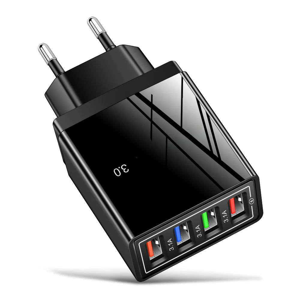 4-Port USB Phone Charger with LED Light (EU/US/UK)